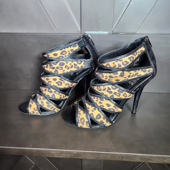 Mix No. 6 Shoes - Mix No6 Leopard Print Strappy High-Heel Sandals Leopard Print Womens 8